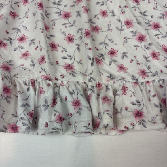 Eileen West Floral 100% Cotton Knit White/Pink Long Sleeve Ruffled Chemise - S - Picture 6 of 8